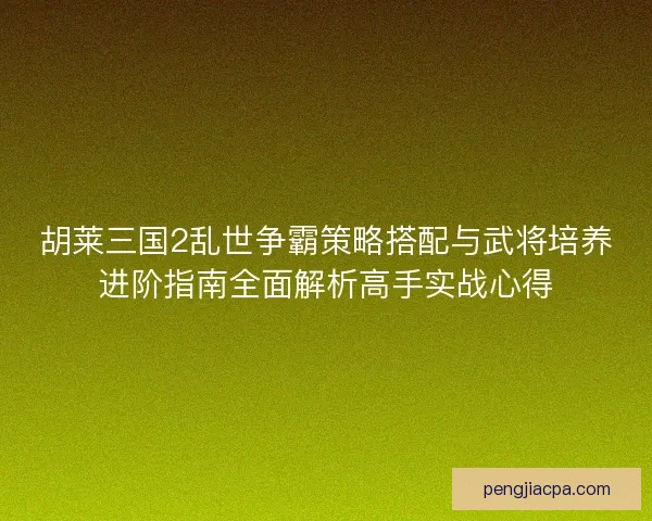 胡莱三国2乱世争霸策略搭配与武将培养进阶指南全面解析高手实战心得