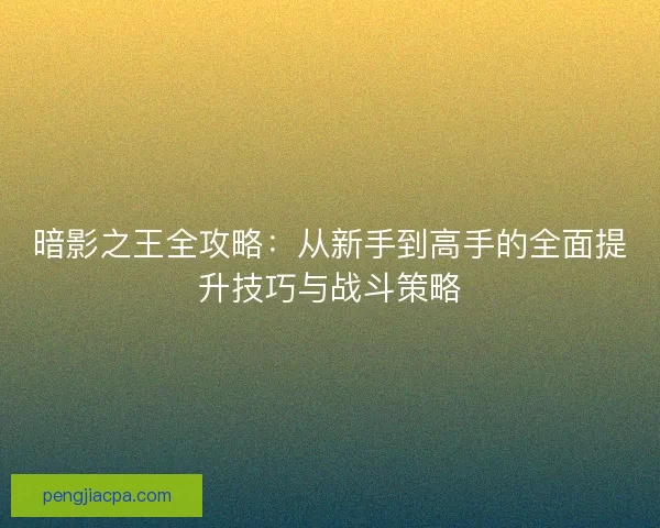 暗影之王全攻略：从新手到高手的全面提升技巧与战斗策略